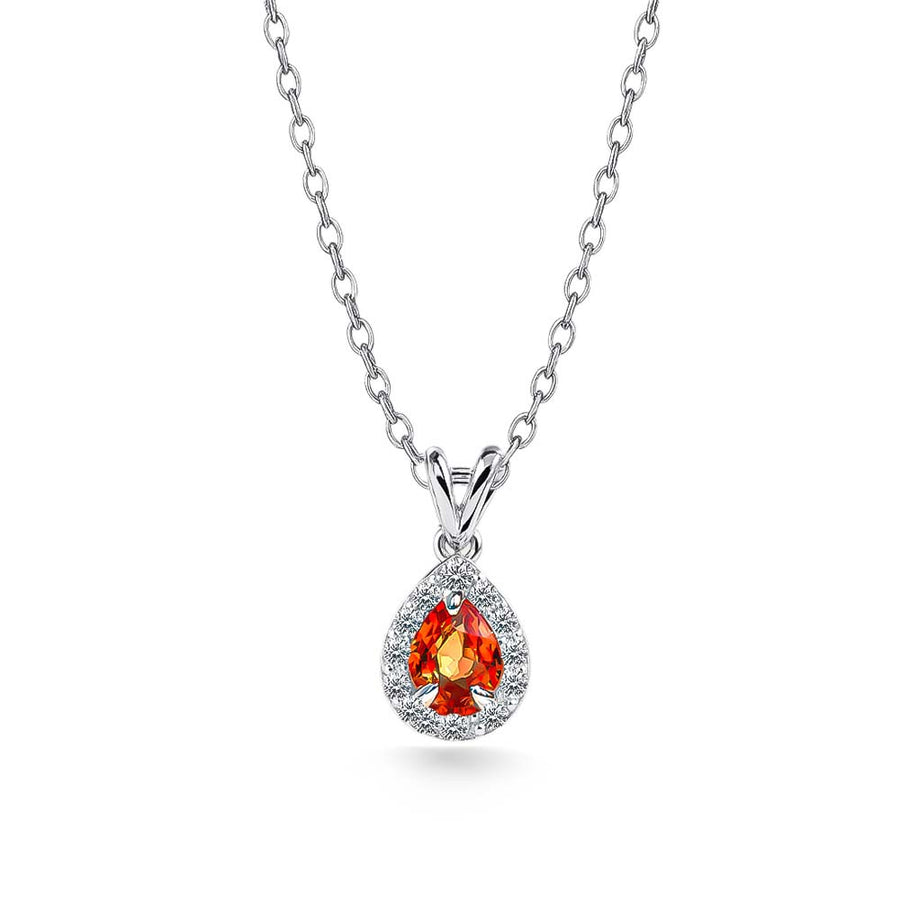 Damla Orange Safir Pırlantalı Tektaş Kolye