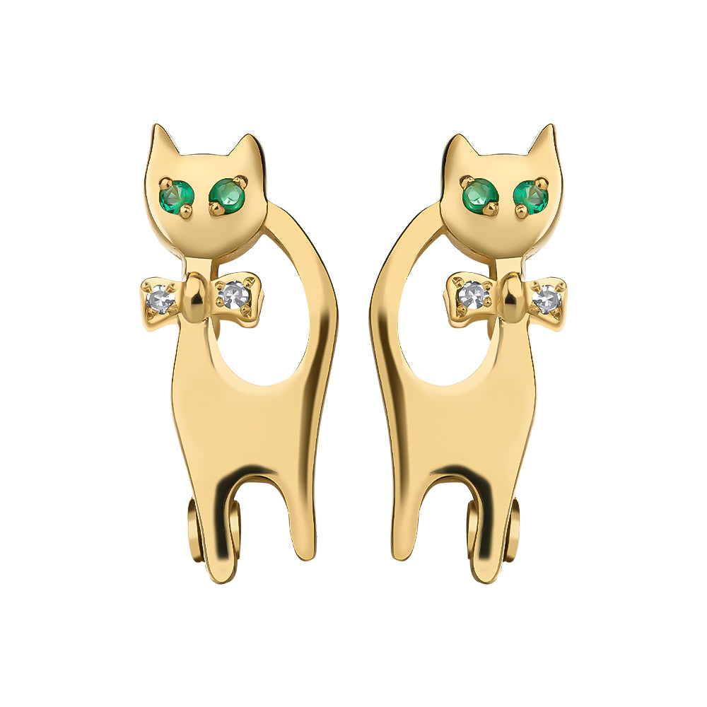 Felina Pırlanta & Zümrüt Kedi Küpe