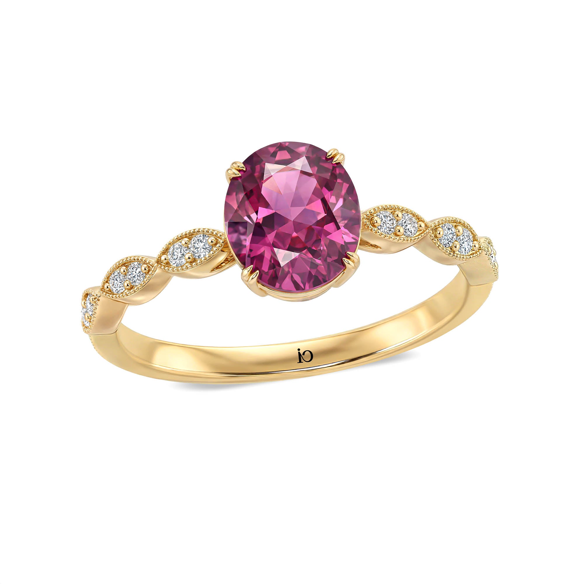 Pırlantalı Oval Kesim Granat Taşlı Vintage Yüzük