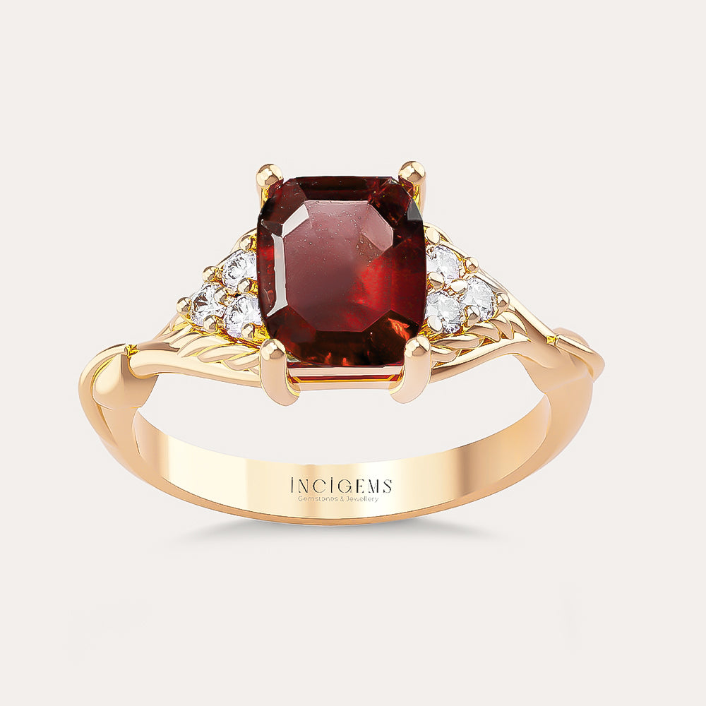 granat taşlı ve pırlantalı vintage yüzük