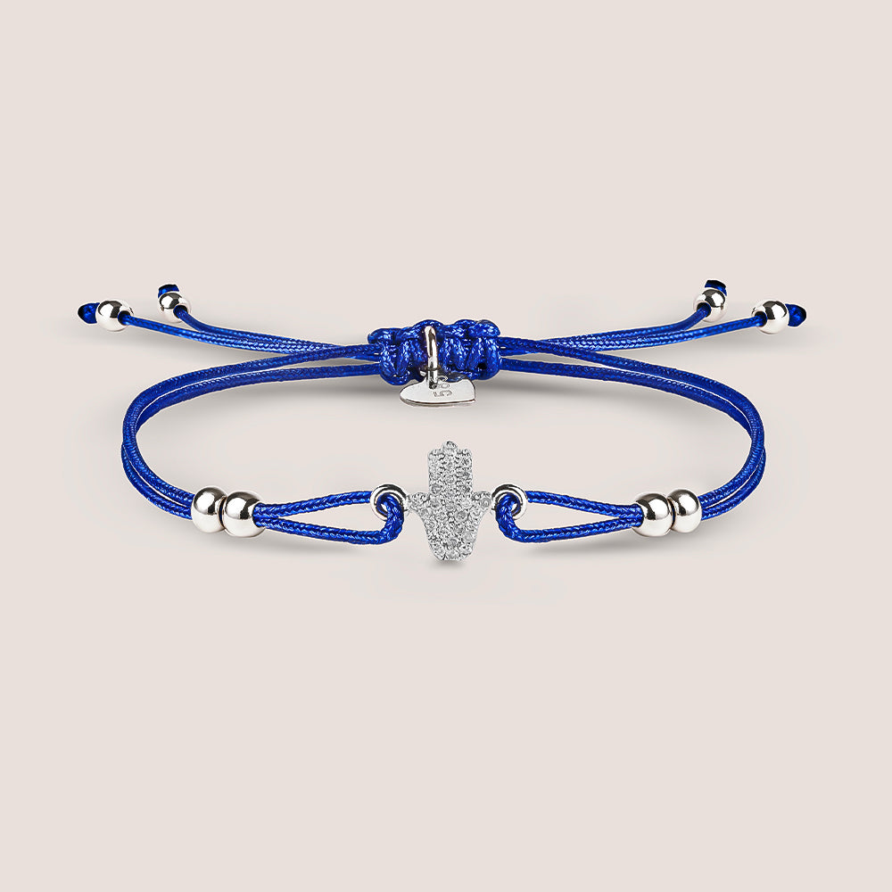 Royal Blue Altın İp Bileklik - Hamsa
