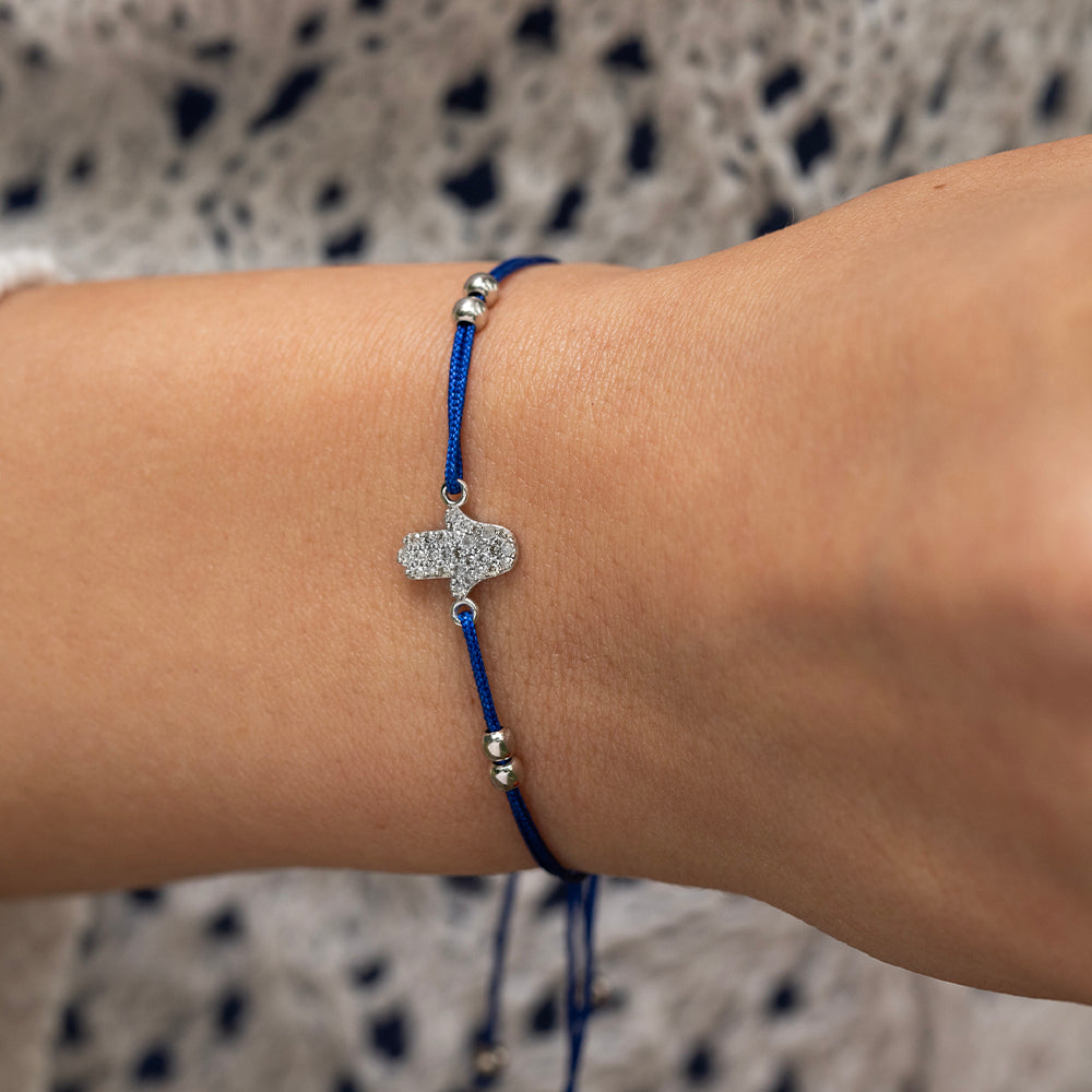 Royal Blue Altın İp Bileklik - Hamsa