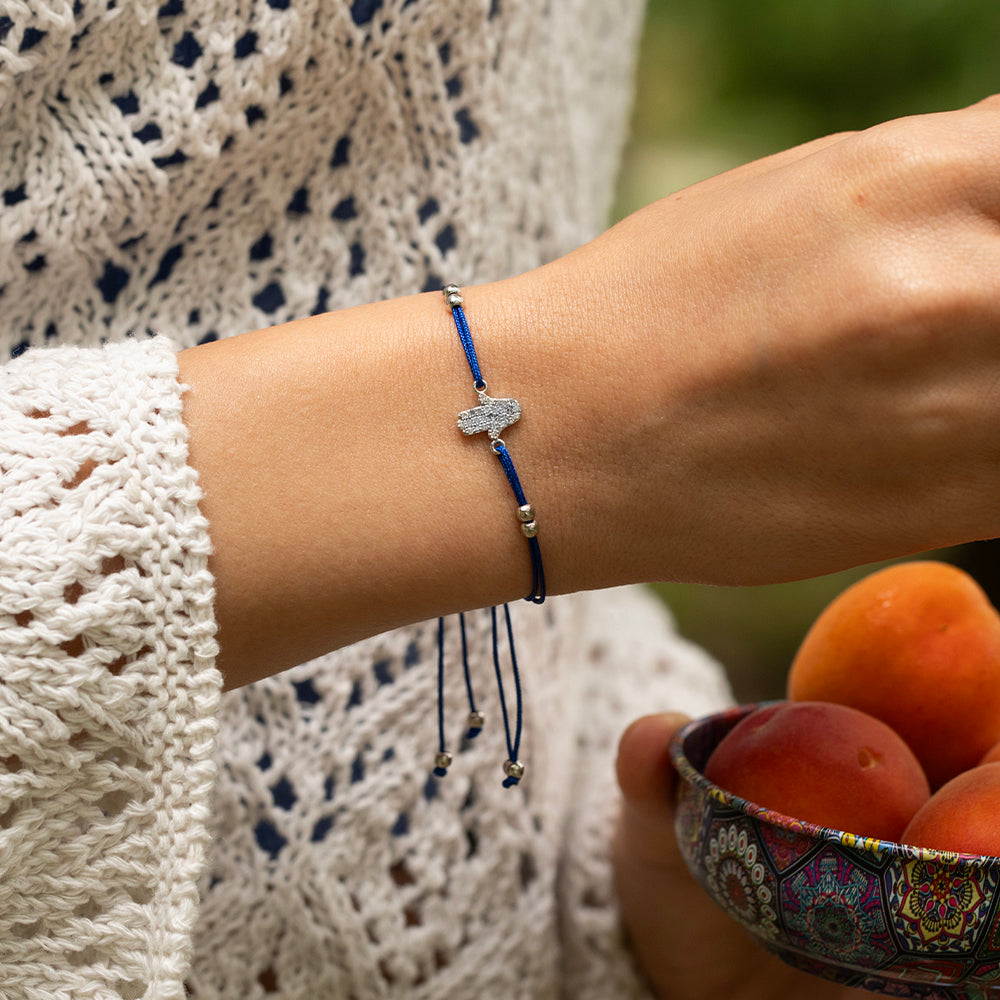 Royal Blue Altın İp Bileklik - Hamsa