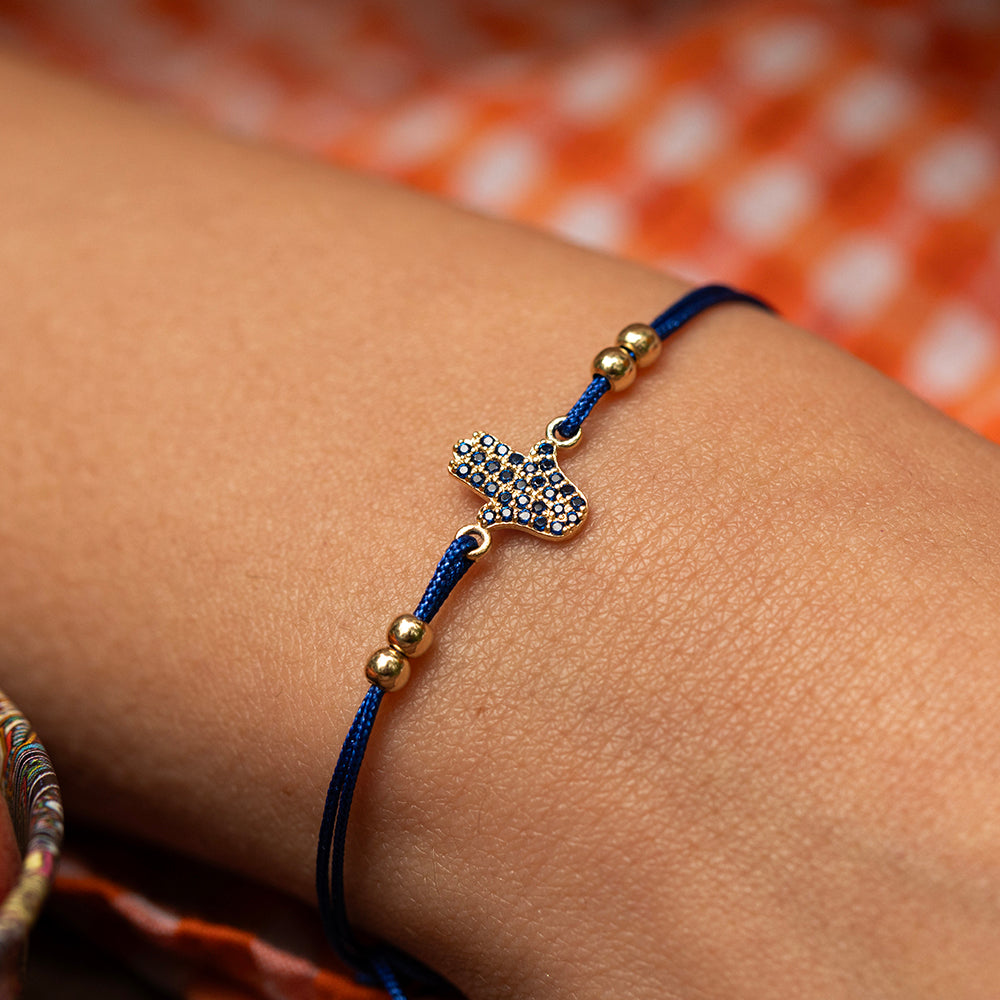 Royal Blue Altın İp Bileklik - Hamsa