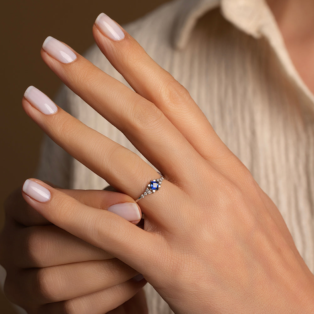 Pırlantalı Tektaş Safir Vintage Yüzük