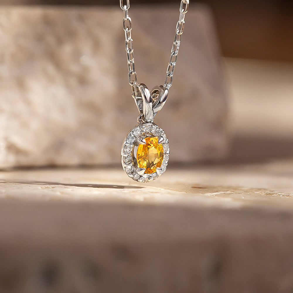 Sarı Safir Oval Tektaş Kolye