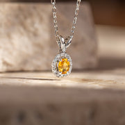 Sarı Safir Oval Tektaş Kolye