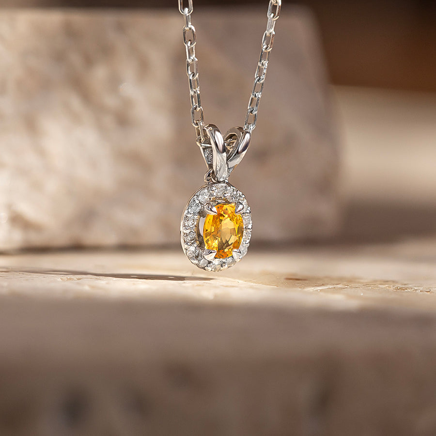 Sarı Safir Oval Tektaş Kolye