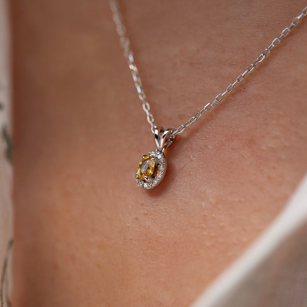 Sarı Safir Oval Tektaş Kolye