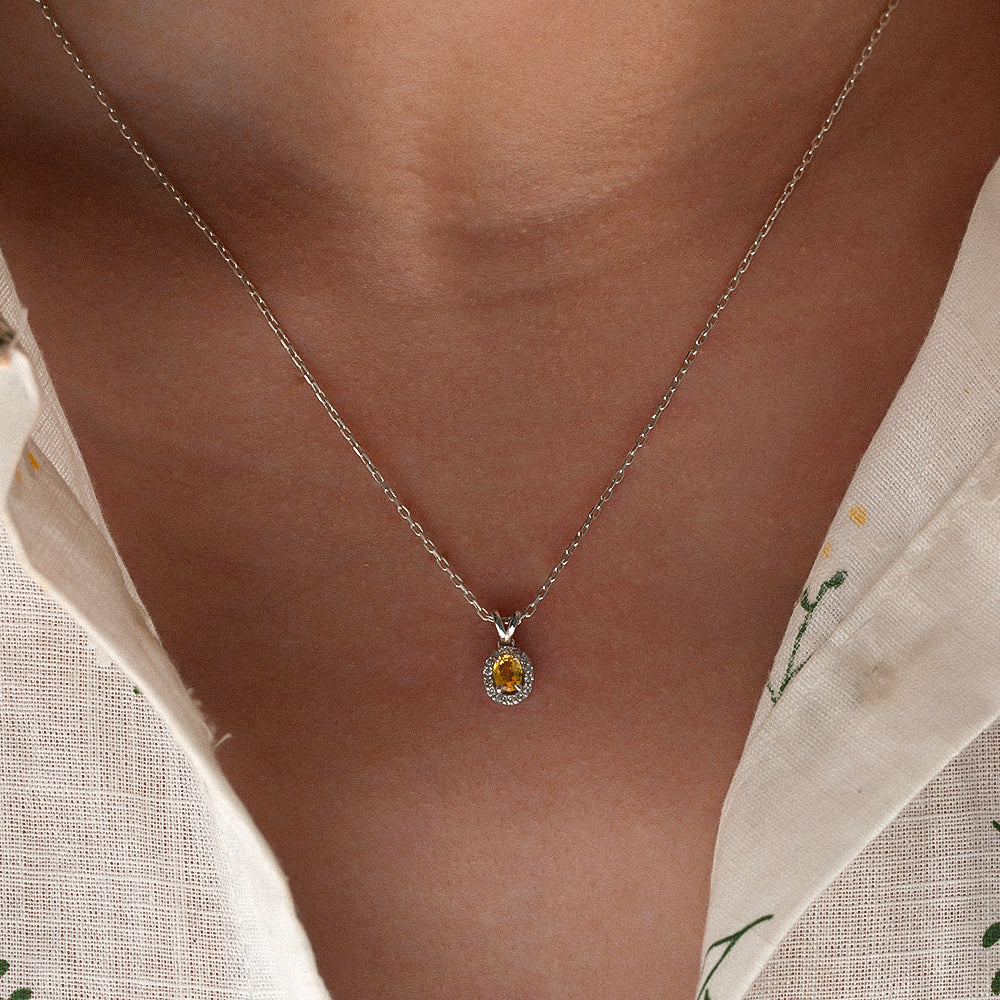 Sarı Safir Oval Tektaş Kolye
