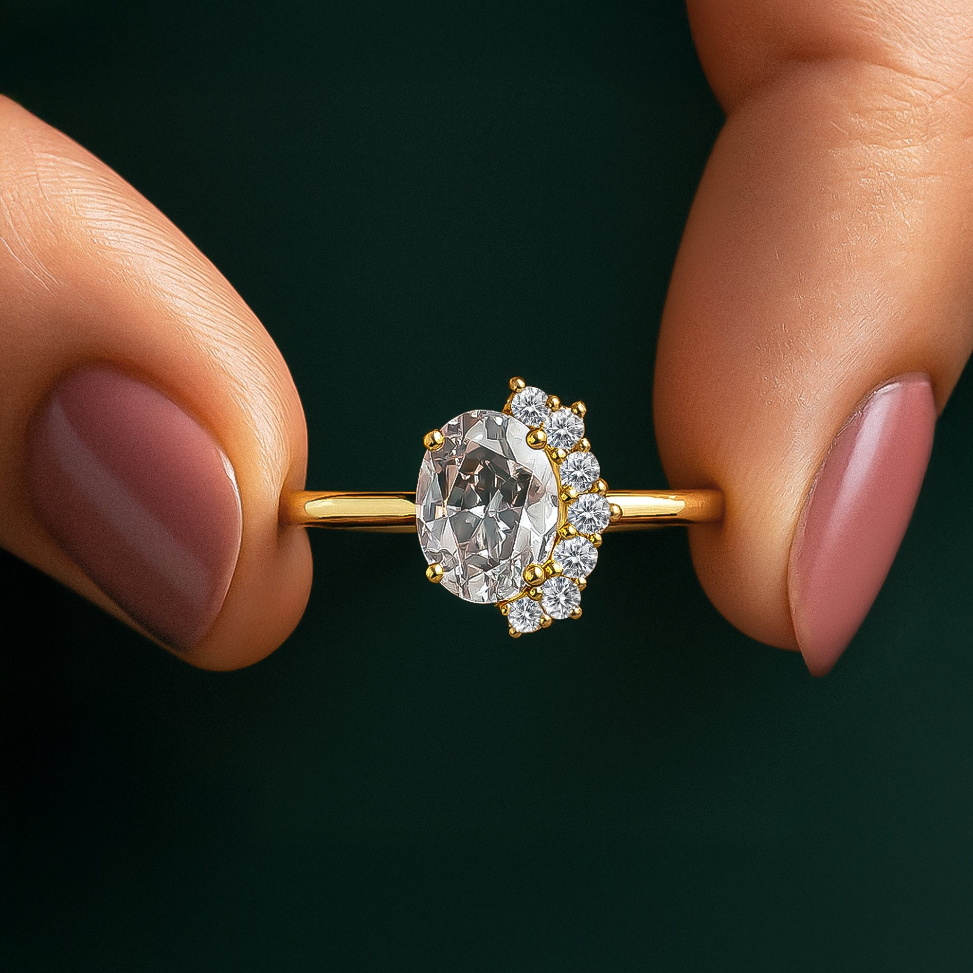 Pırlantalı Beyaz Topaz Vintage Yüzük - Lara