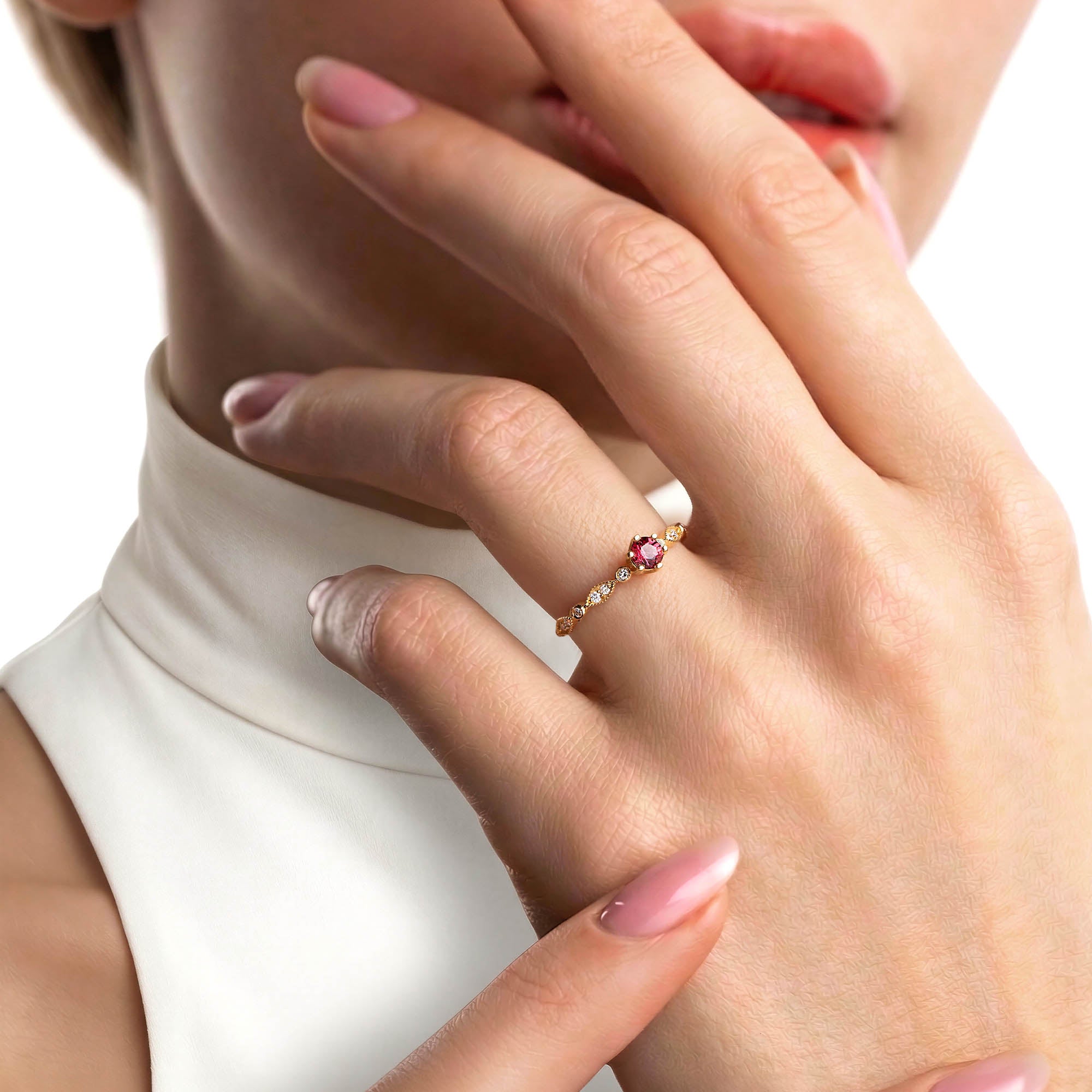 Rhodolite Art Deco Yüzük