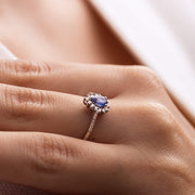Pırlantalı Damla Safir Vintage Yüzük - Midnight