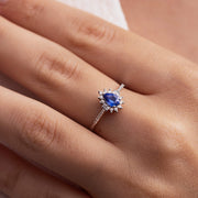 Pırlantalı Damla Safir Vintage Yüzük - Midnight