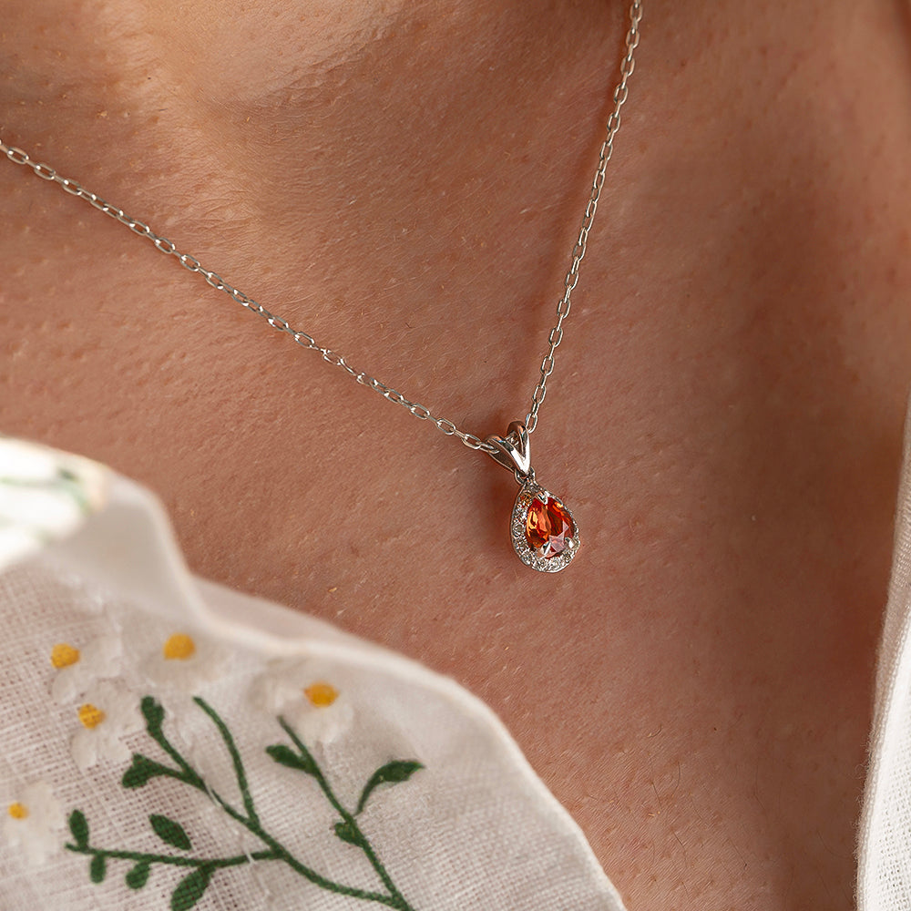 Damla Orange Safir Pırlantalı Tektaş Kolye