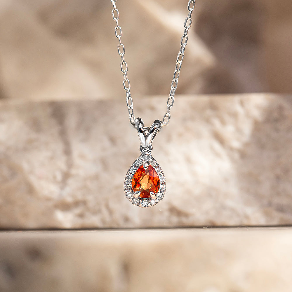 Damla Orange Safir Pırlantalı Tektaş Kolye