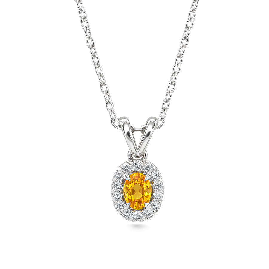 Sarı Safir Oval Tektaş Kolye