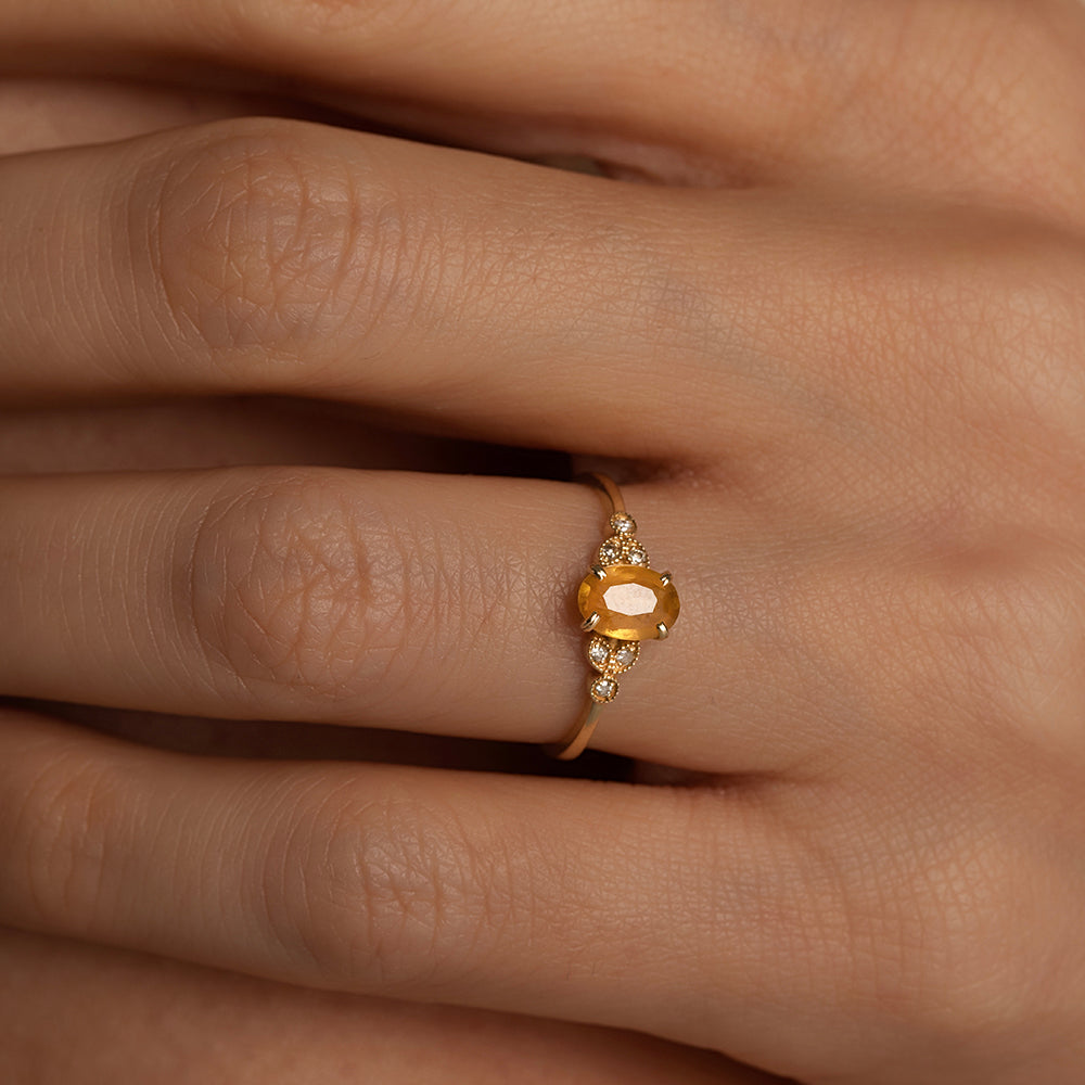 Pırlanta & Sarı Safir Tektaş Vintage Yüzük