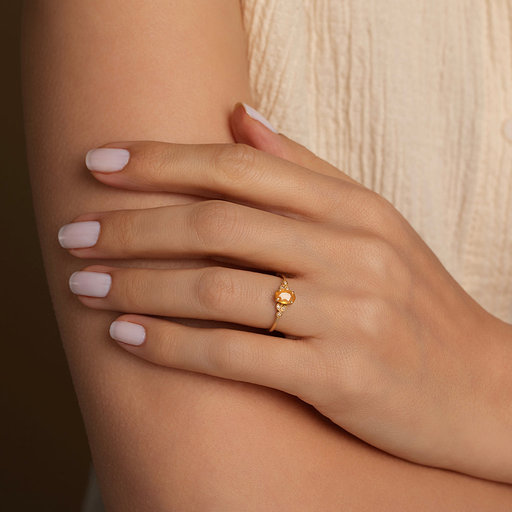 Pırlanta & Sarı Safir Tektaş Vintage Yüzük