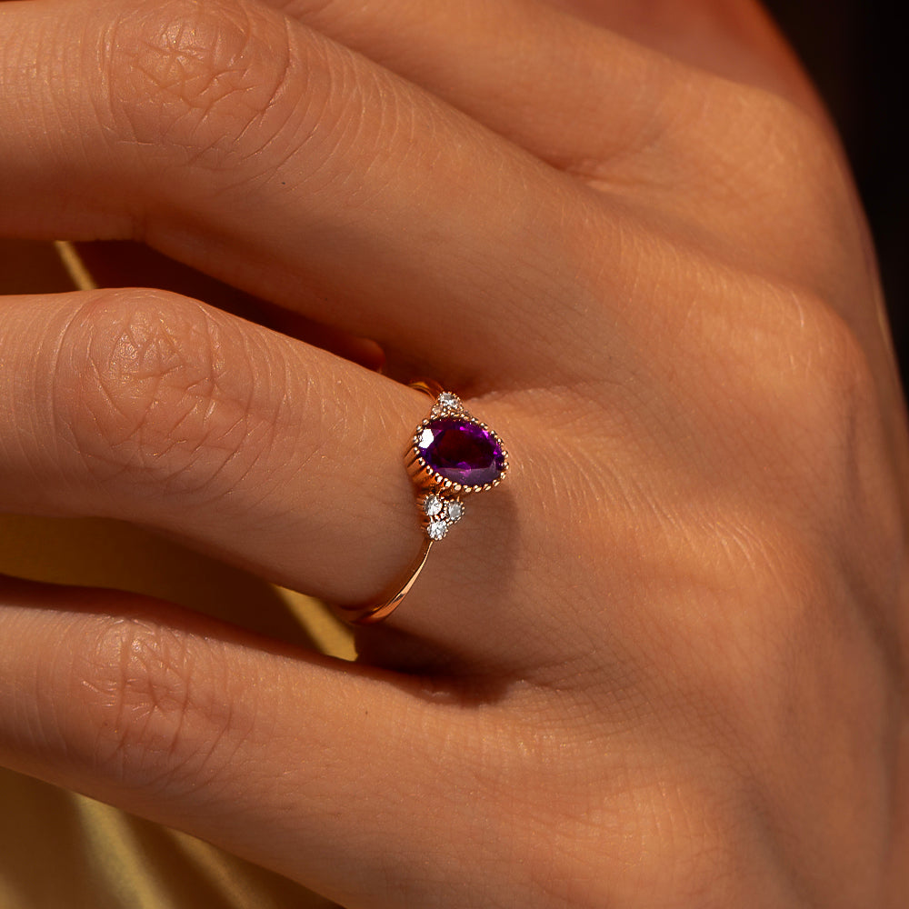 Pırlantalı Ametist Tektaş Vintage Yüzük