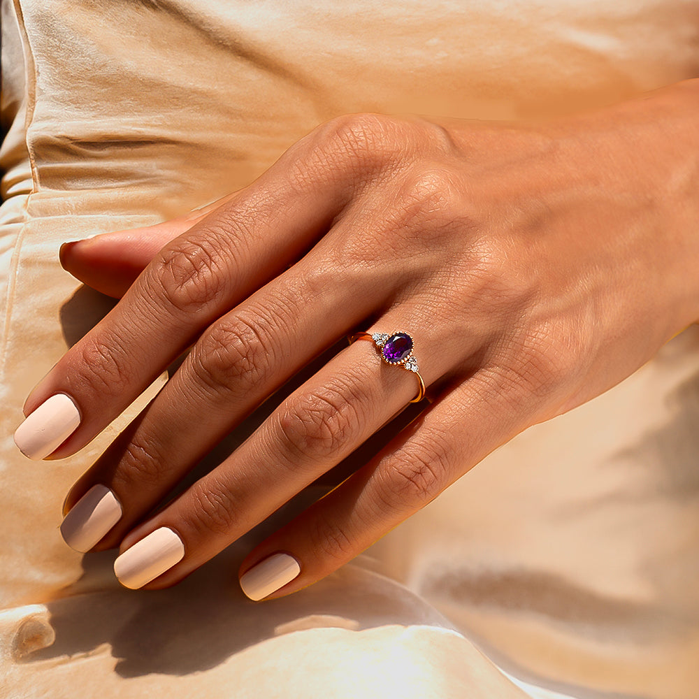 Pırlantalı Ametist Tektaş Vintage Yüzük