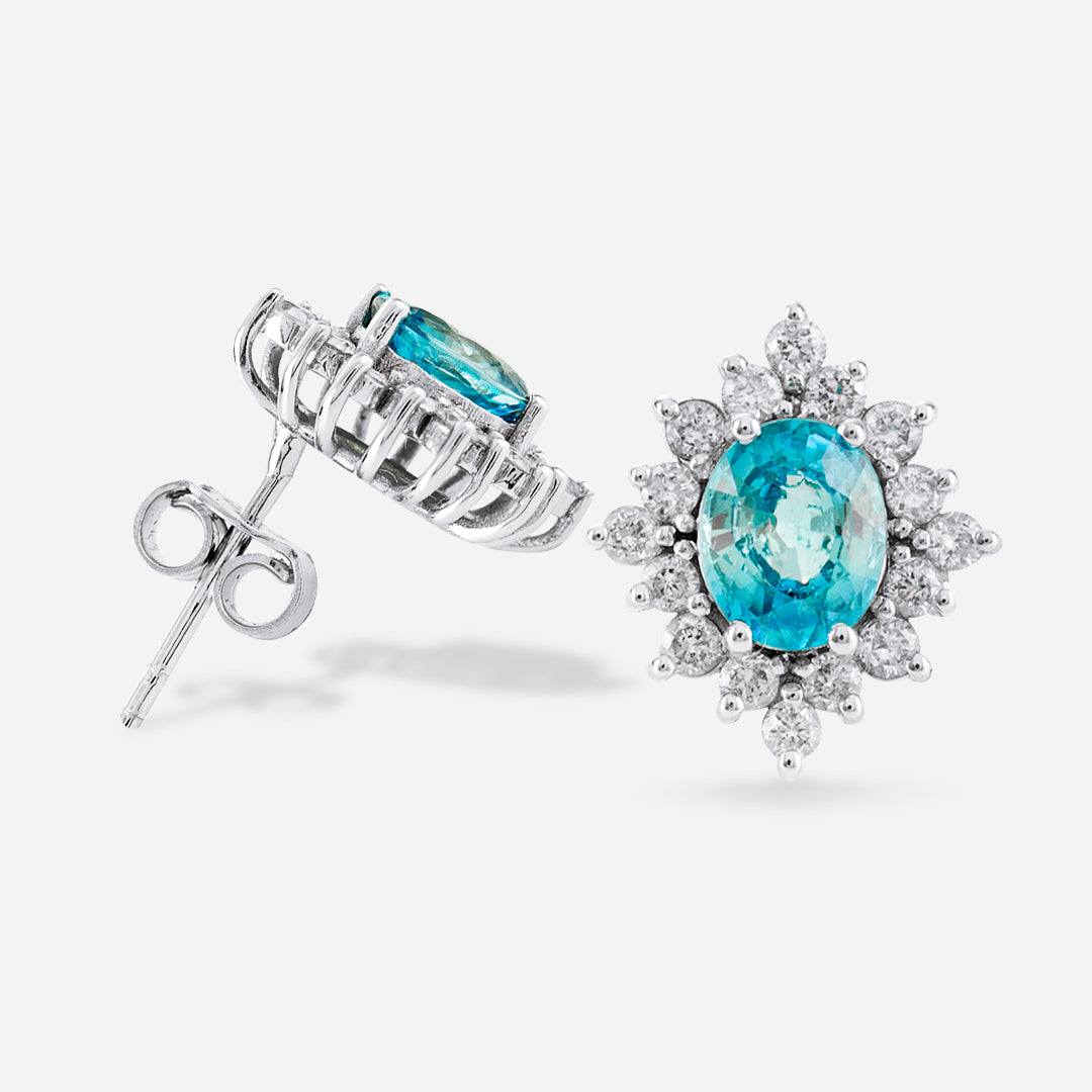 Pırlantalı Royal Blue Topaz Küpe