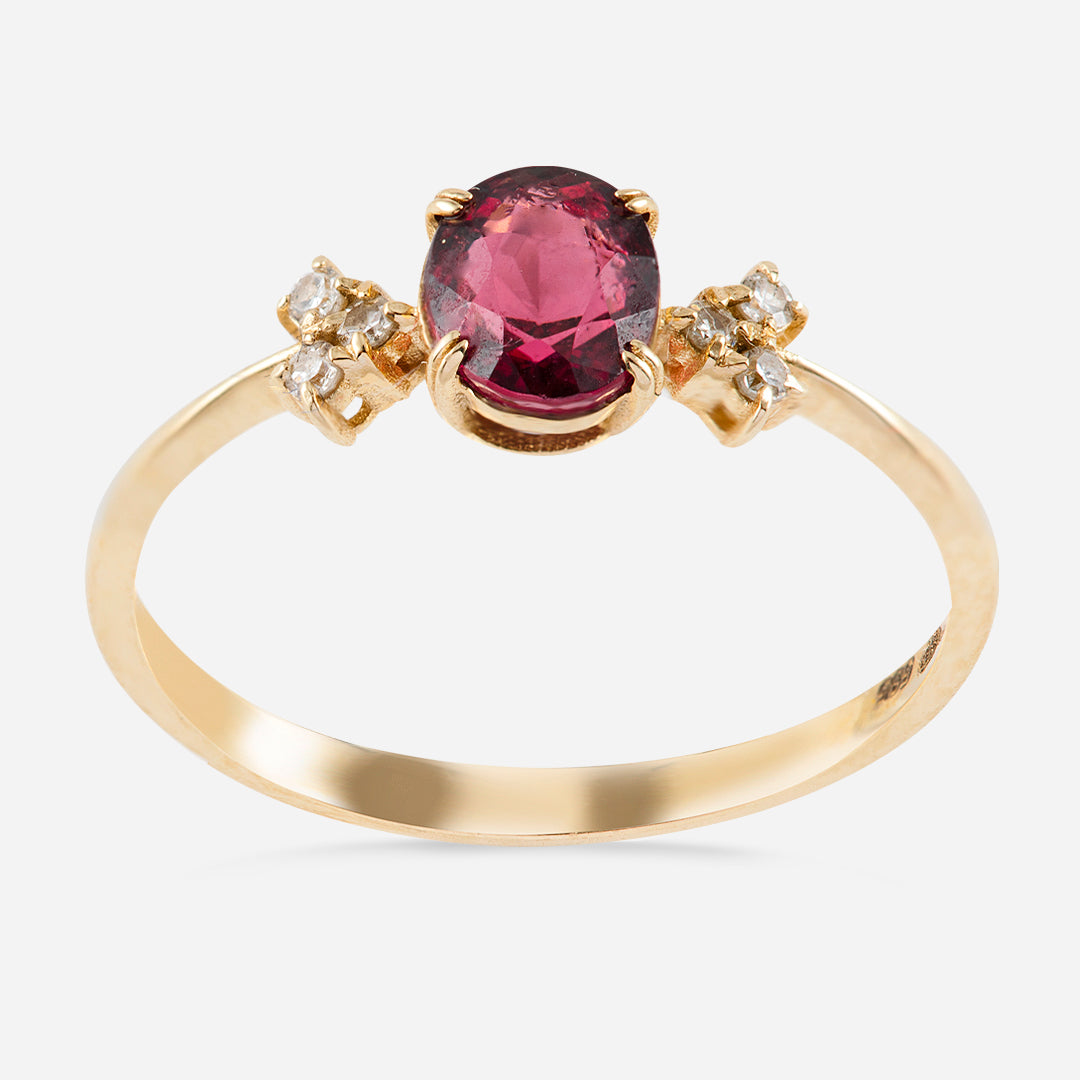 Pırlantalı Tektaş Granat Yüzük - Aphrodite