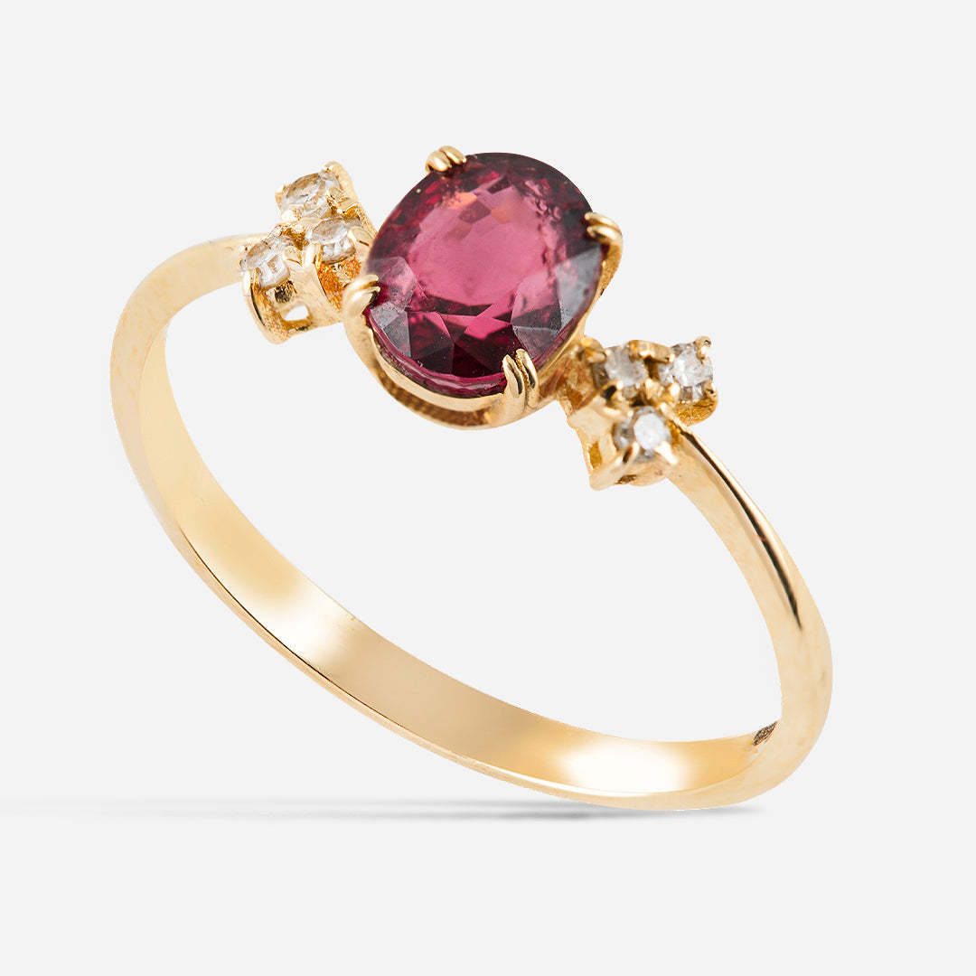 Pırlantalı Tektaş Granat Yüzük - Aphrodite